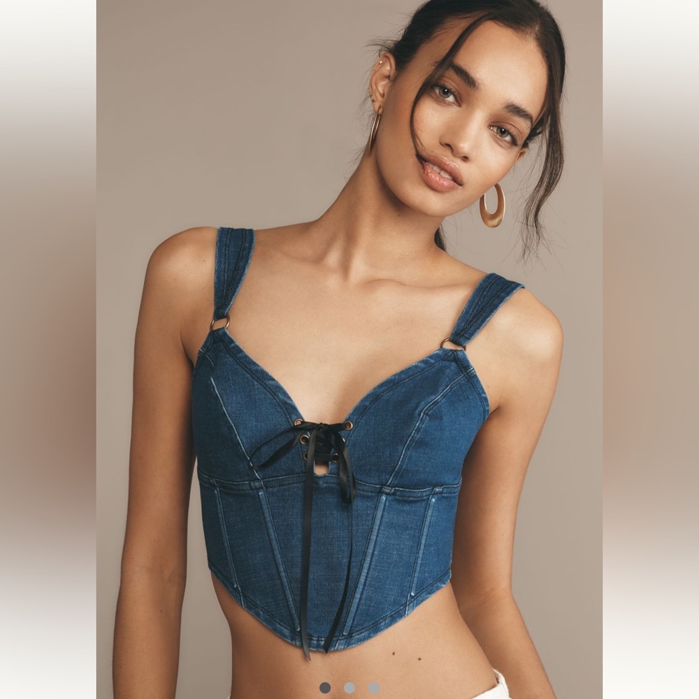 anthropologie denim lace up corset top